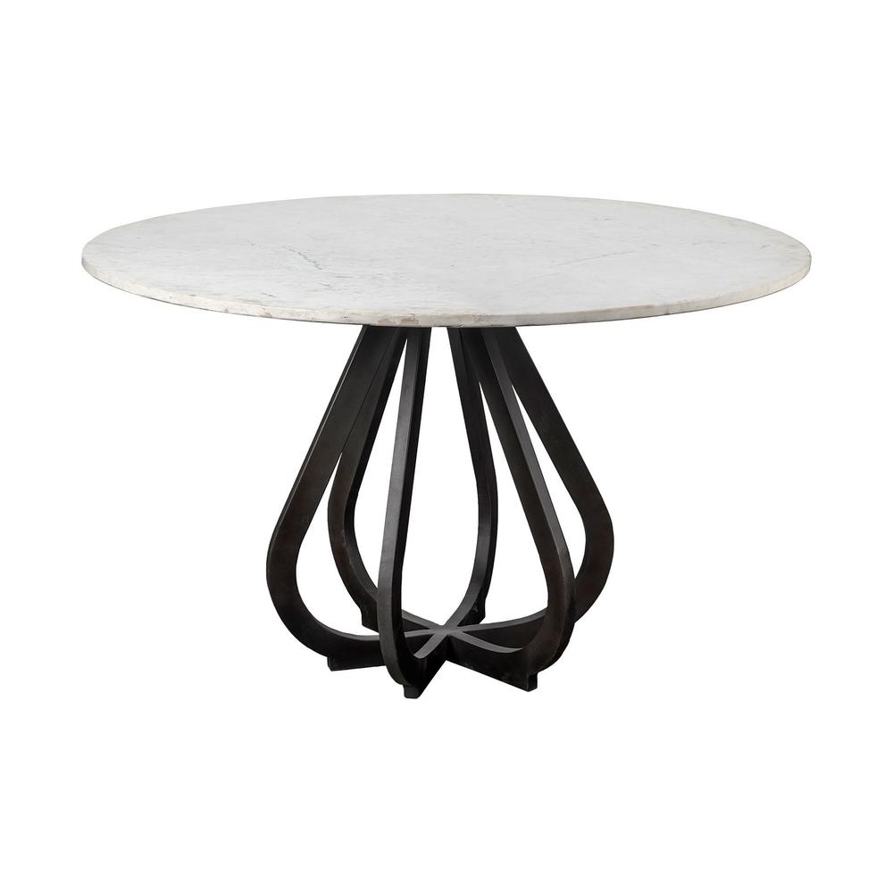 48" Round White Marble Top Black Base Dining Table - 380466. Picture 1