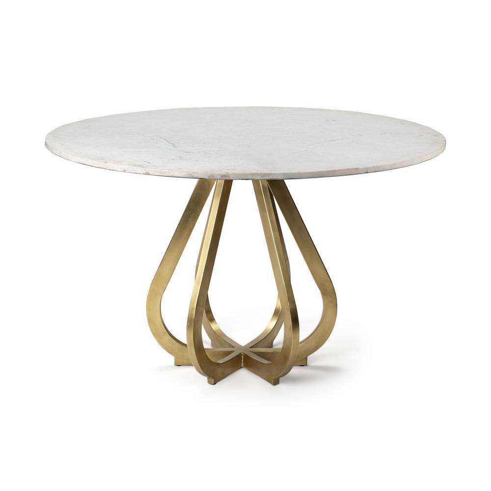48" Marble Top with Gold Metal Base Dining Table - 380467. Picture 1