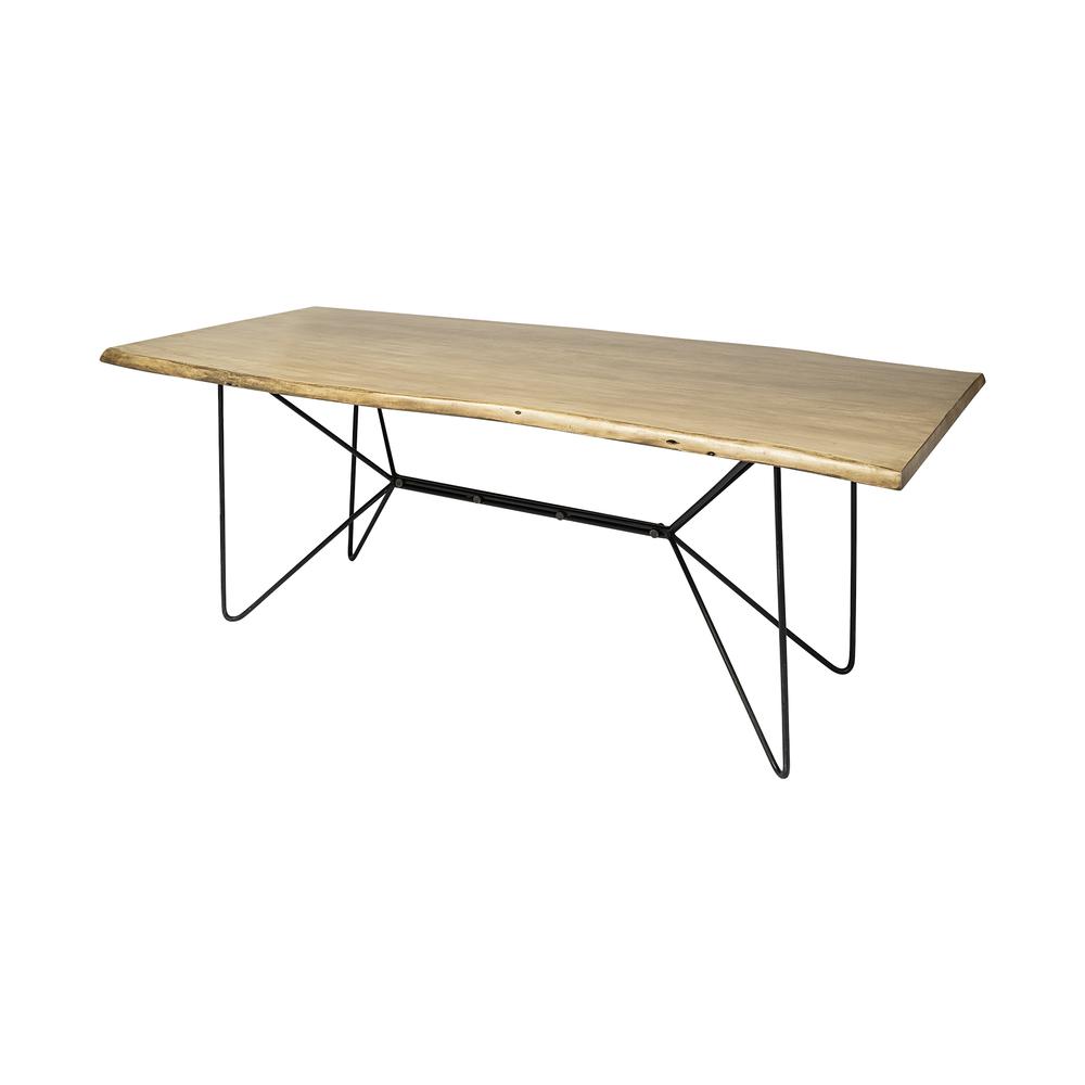 84x40 Rectangular Blonde Live Edge Sold Wood Top with Black Metal Base Dining Table - 380476. Picture 1