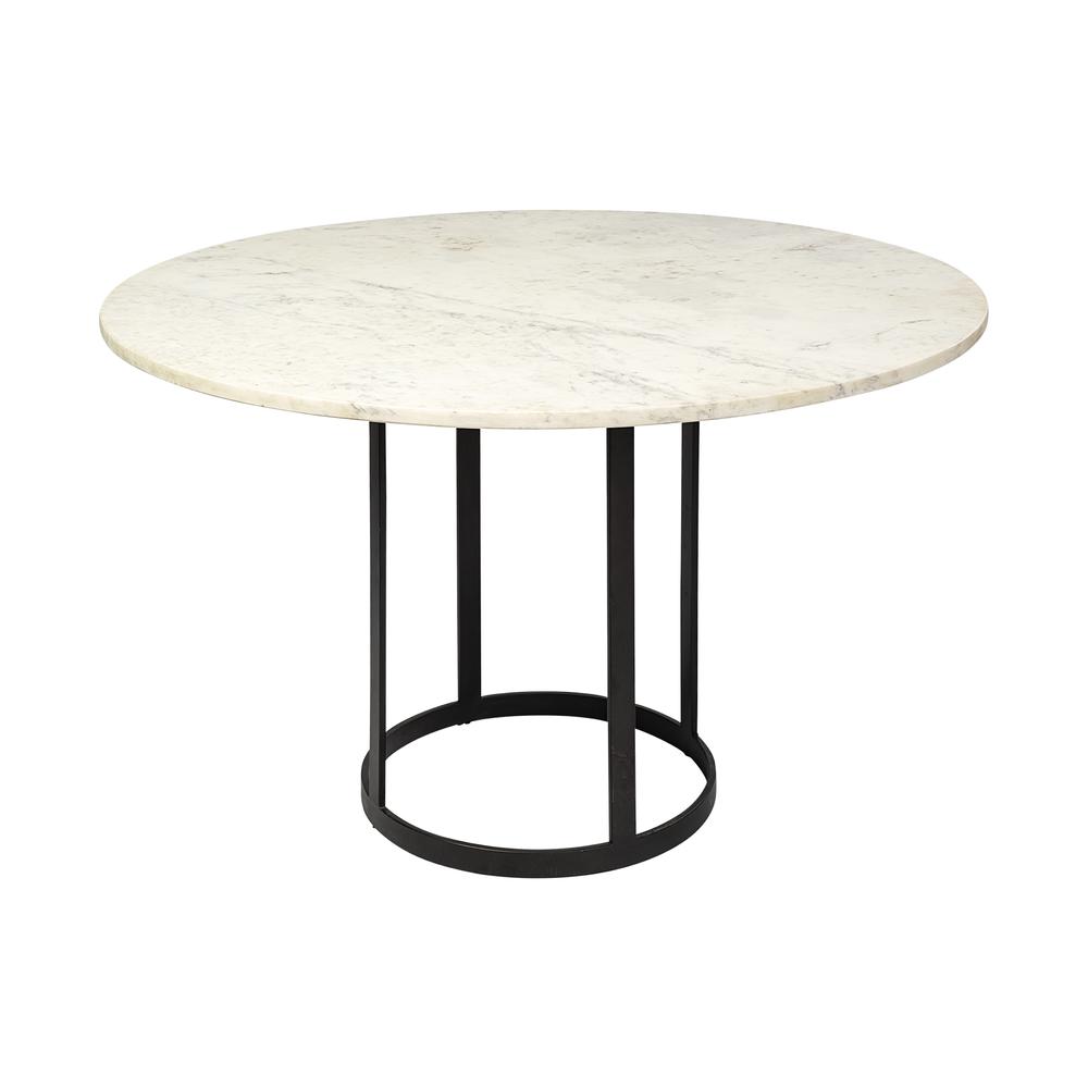 48" Round White Marble Top with Black Metal Base Dining Table - 380478. Picture 1