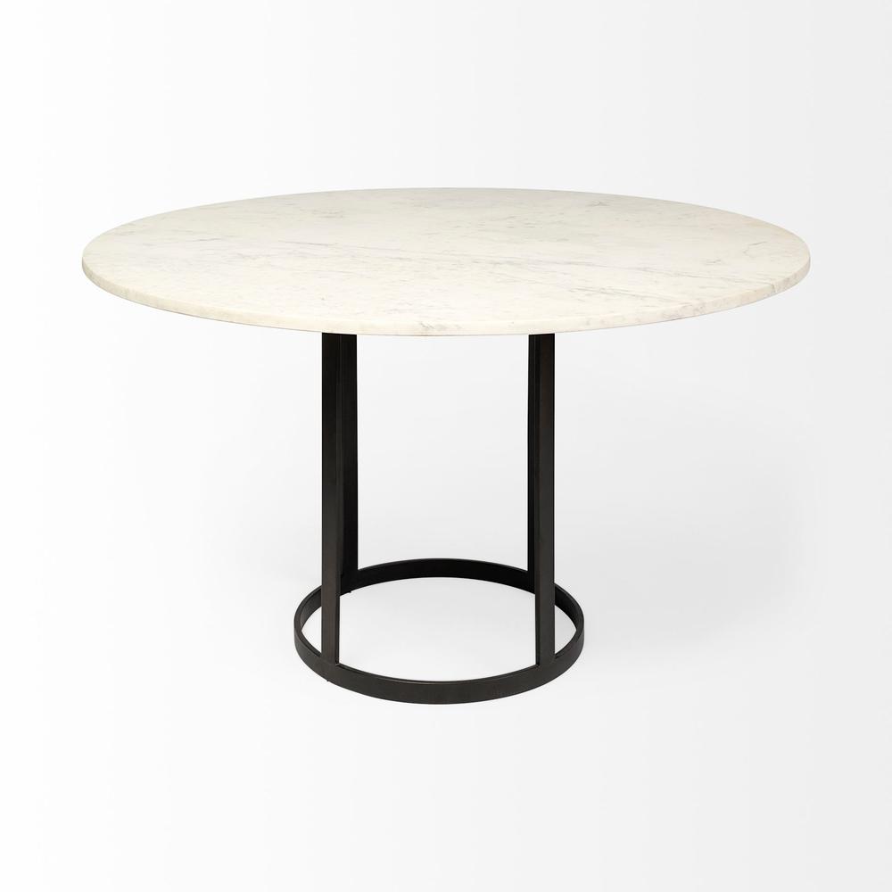 48" Round White Marble Top with Black Metal Base Dining Table - 380478. Picture 2