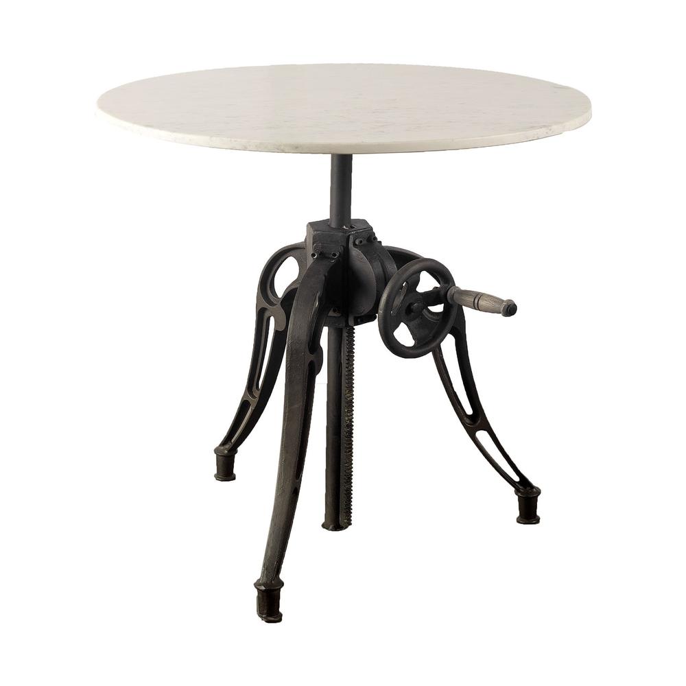 30" Round White Marble Top with Black Metal Base Dining Table - 380481. Picture 1