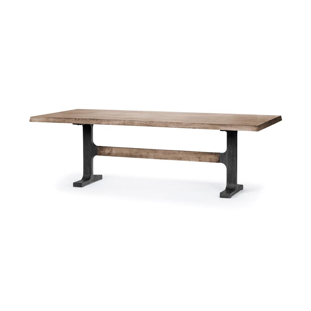 96x42 Rectangular Brown Solid Wood Top with Black Metal Base Dining Table - 380482. Picture 1
