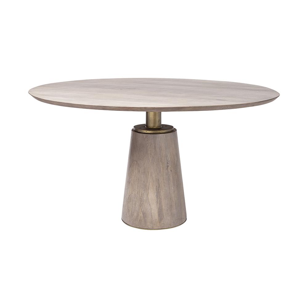 54" Round Brown Solid Wood Top Brown Wood Gold Metal Base Dining Table - 380485. Picture 1