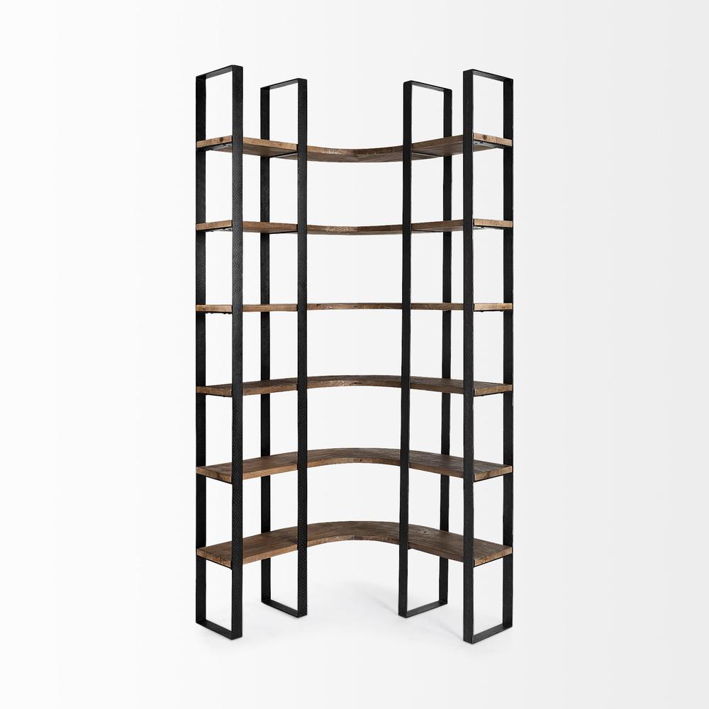 Curved Dark Brown Wood And Black Iron 6 Shelving Unit - 380588. Picture 2