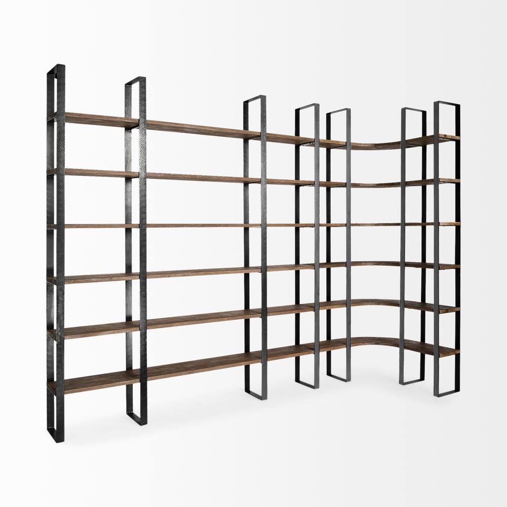 Curved Dark Brown Wood And Black Iron 6 Shelving Unit - 380588. Picture 4
