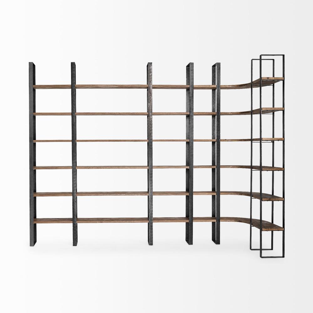 Curved Dark Brown Wood And Black Iron 6 Shelving Unit - 380588. Picture 5