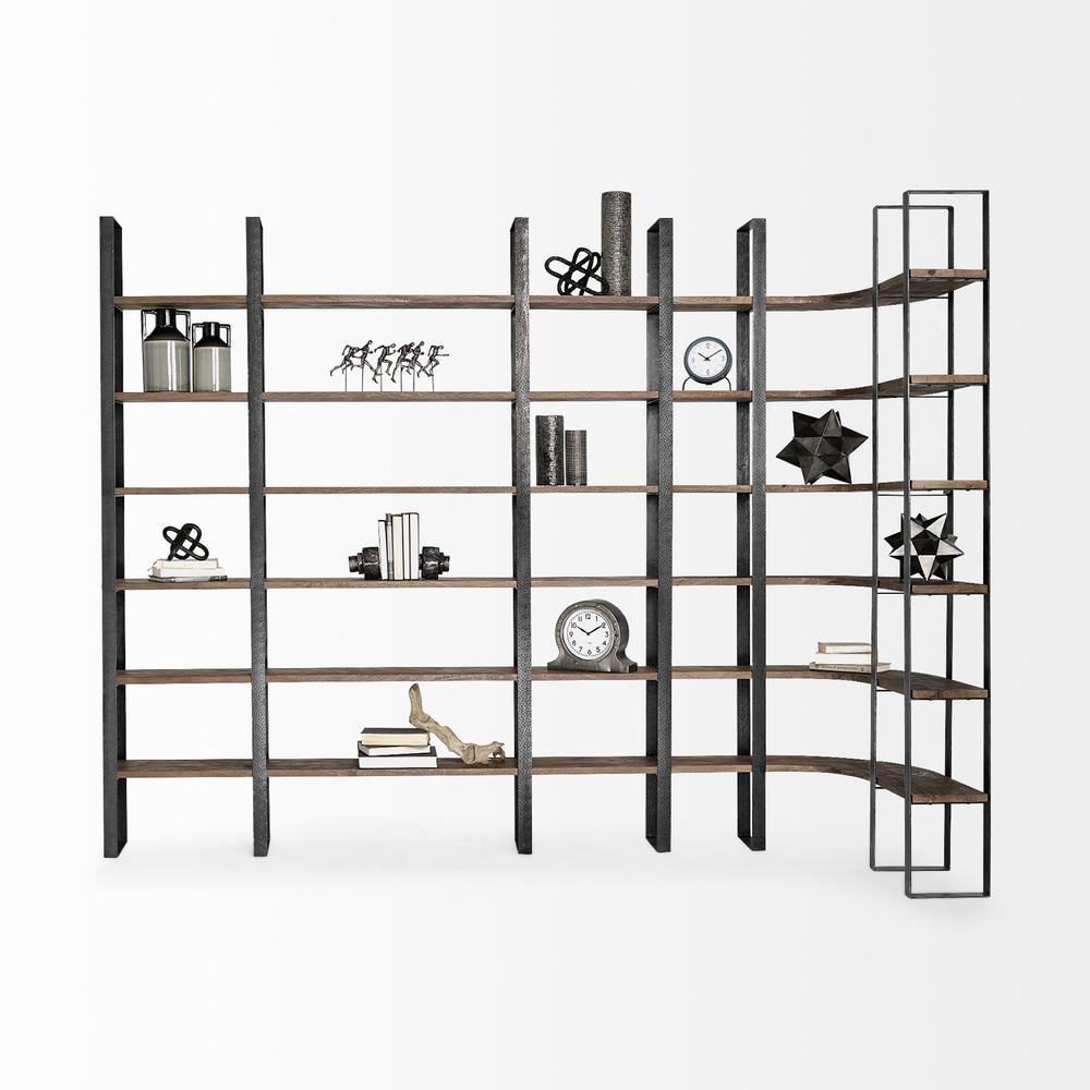 Curved Dark Brown Wood And Black Iron 6 Shelving Unit - 380588. Picture 7