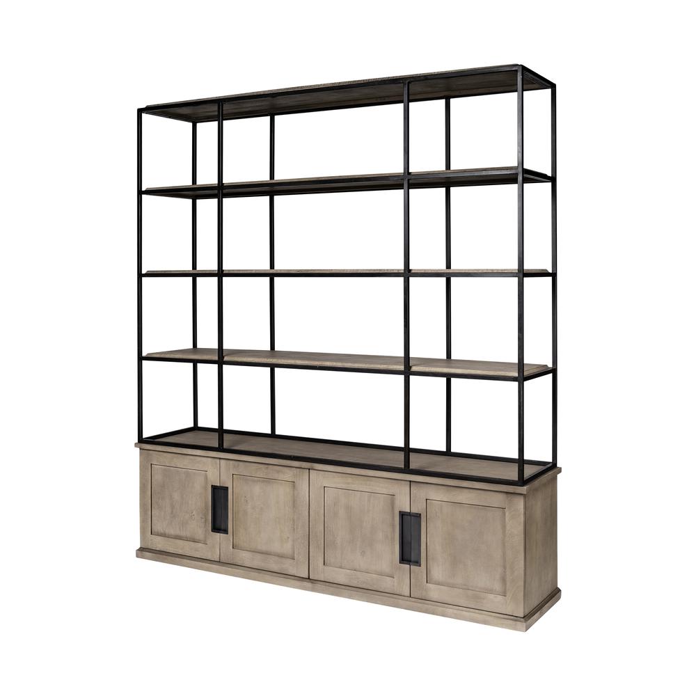 Light Brown Wood and Iron Shelving Unit with 3 Shelves - 380591. Picture 1