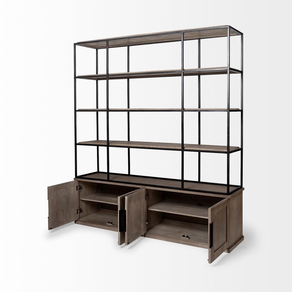 Light Brown Wood and Iron Shelving Unit with 3 Shelves - 380591. Picture 4
