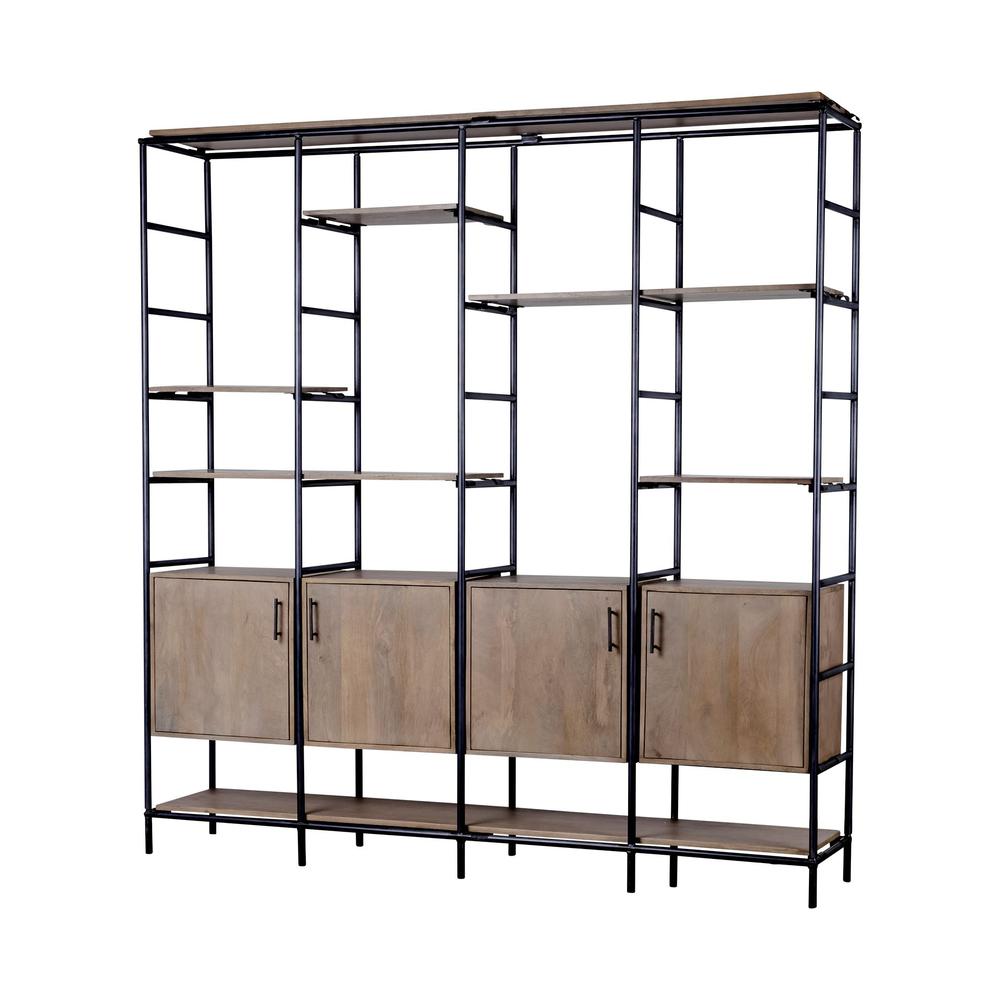 Medium Brown Wood and Metal Multi Shelves Shelving Unit - 380592. Picture 1