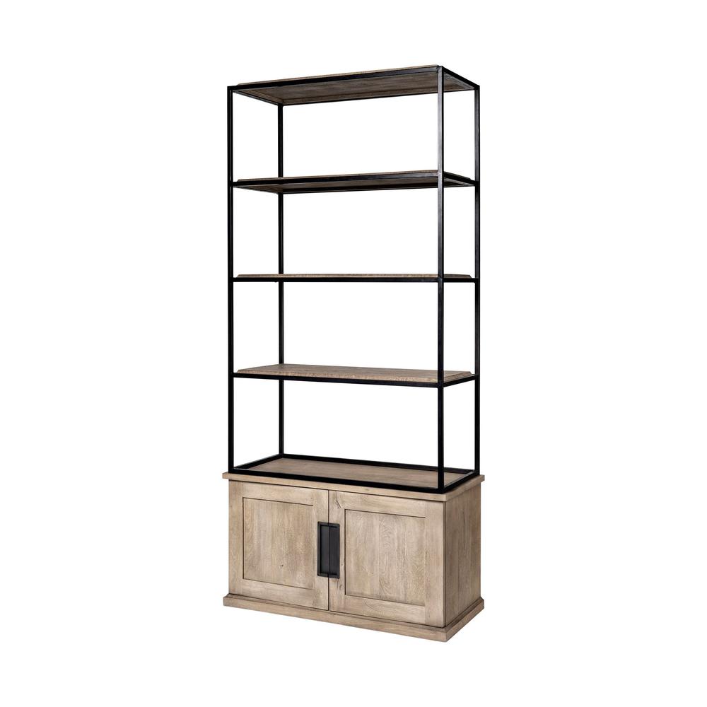 Light Brown Wood and Iron Shelving Unit with 3 Shelves - 380594. Picture 1