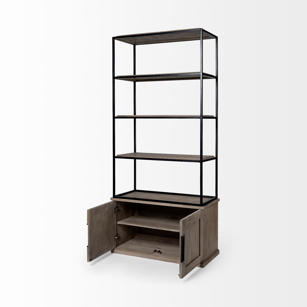 Light Brown Wood and Iron Shelving Unit with 3 Shelves - 380594. Picture 5