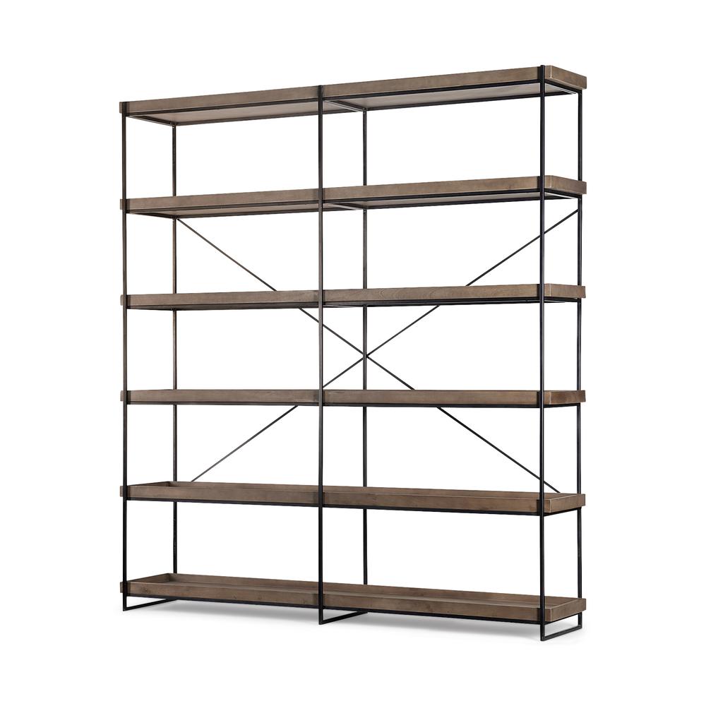 Medium Brown Wood and Iron Shelving Unit with 5 Tray Shelves - 380597. Picture 1
