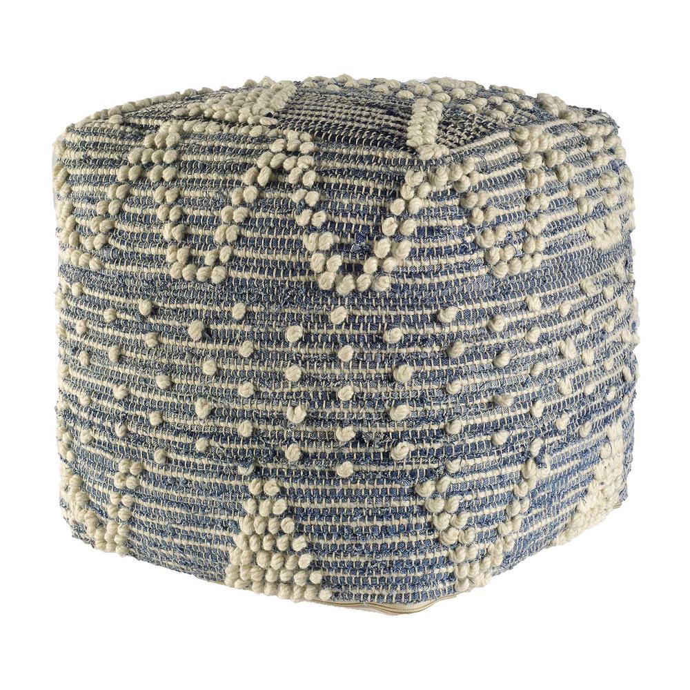 Blue Denim and Ivory Square Pouf with Cotton Stitched - 380604. Picture 6