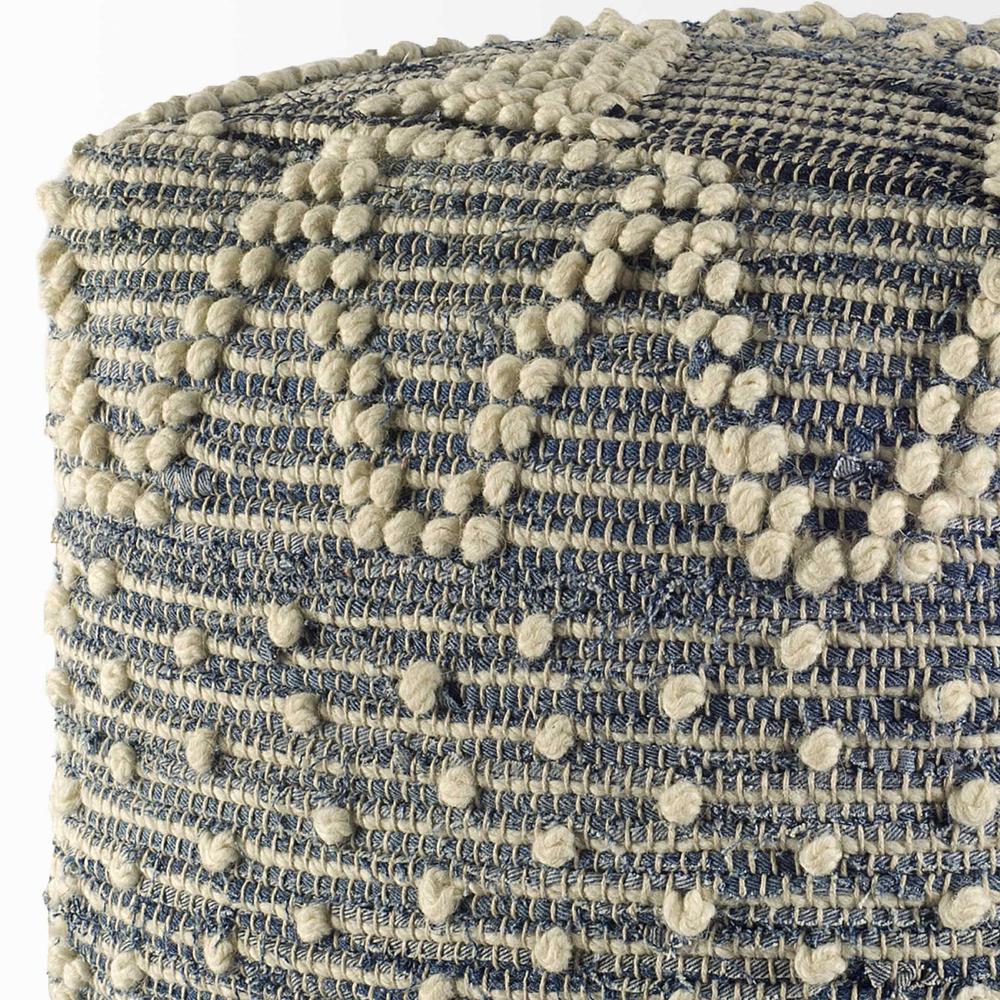 Blue Denim and Ivory Square Pouf with Cotton Stitched - 380604. Picture 7