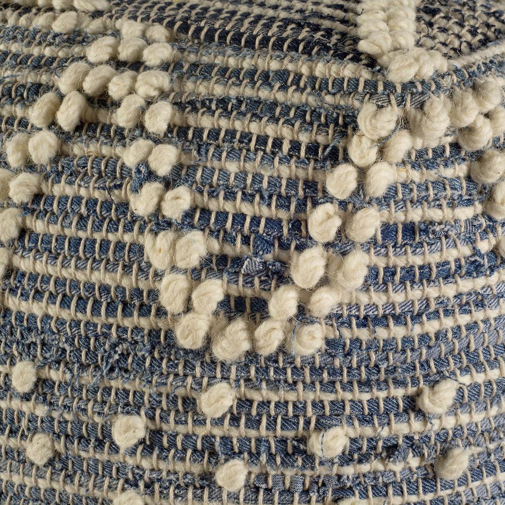 Blue Denim and Ivory Square Pouf with Cotton Stitched - 380604. Picture 1