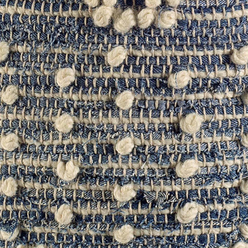 Blue Denim and Ivory Square Pouf with Cotton Stitched - 380604. Picture 2