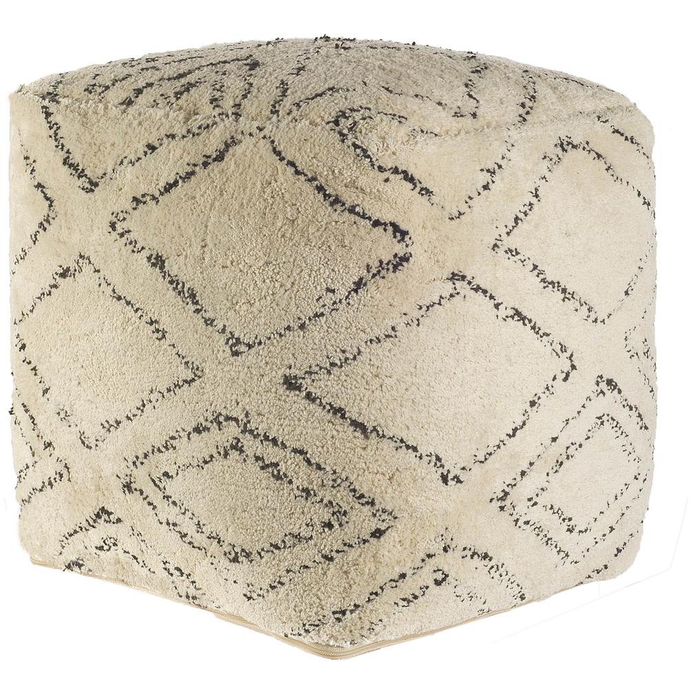 Beige Cotton Square Pouf with Argyle Pattern - 380605. Picture 1
