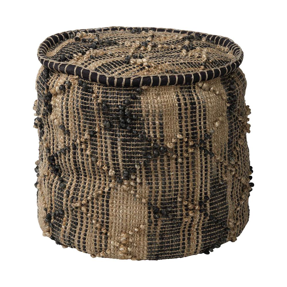 Tan Jute Cylindrical Pouf with Popcorn Stich - 380606. Picture 6