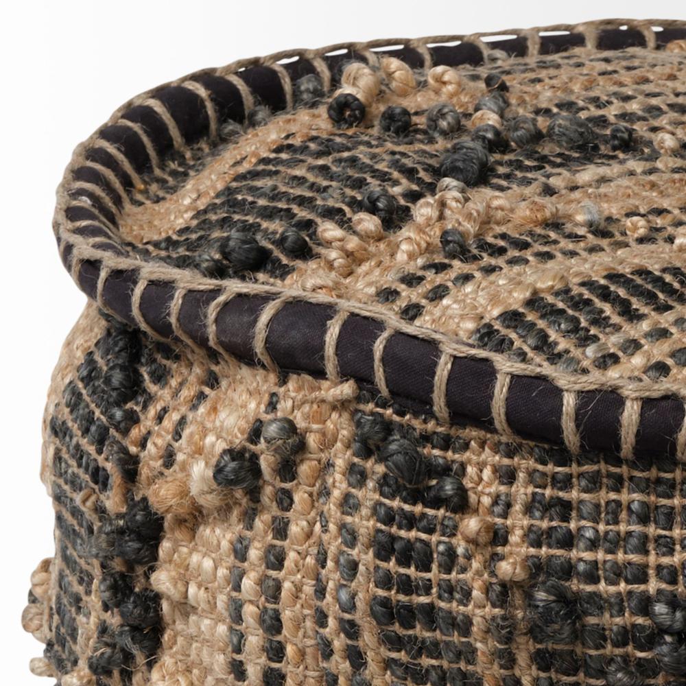 Tan Jute Cylindrical Pouf with Popcorn Stich - 380606. Picture 1