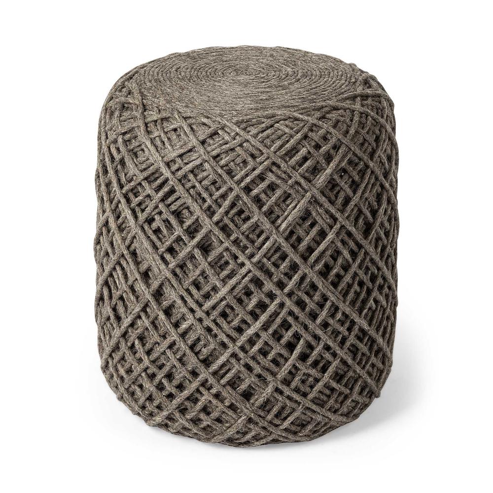 Brown Wool Cylindrical Pouf with Diamond Pattern - 380608. Picture 3