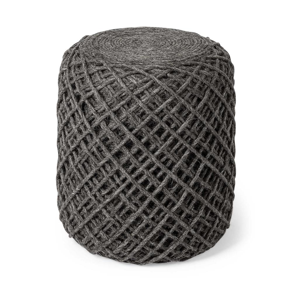 Dark Gray Wool Cylindrical Pouf with Diamond Pattern - 380609. Picture 5