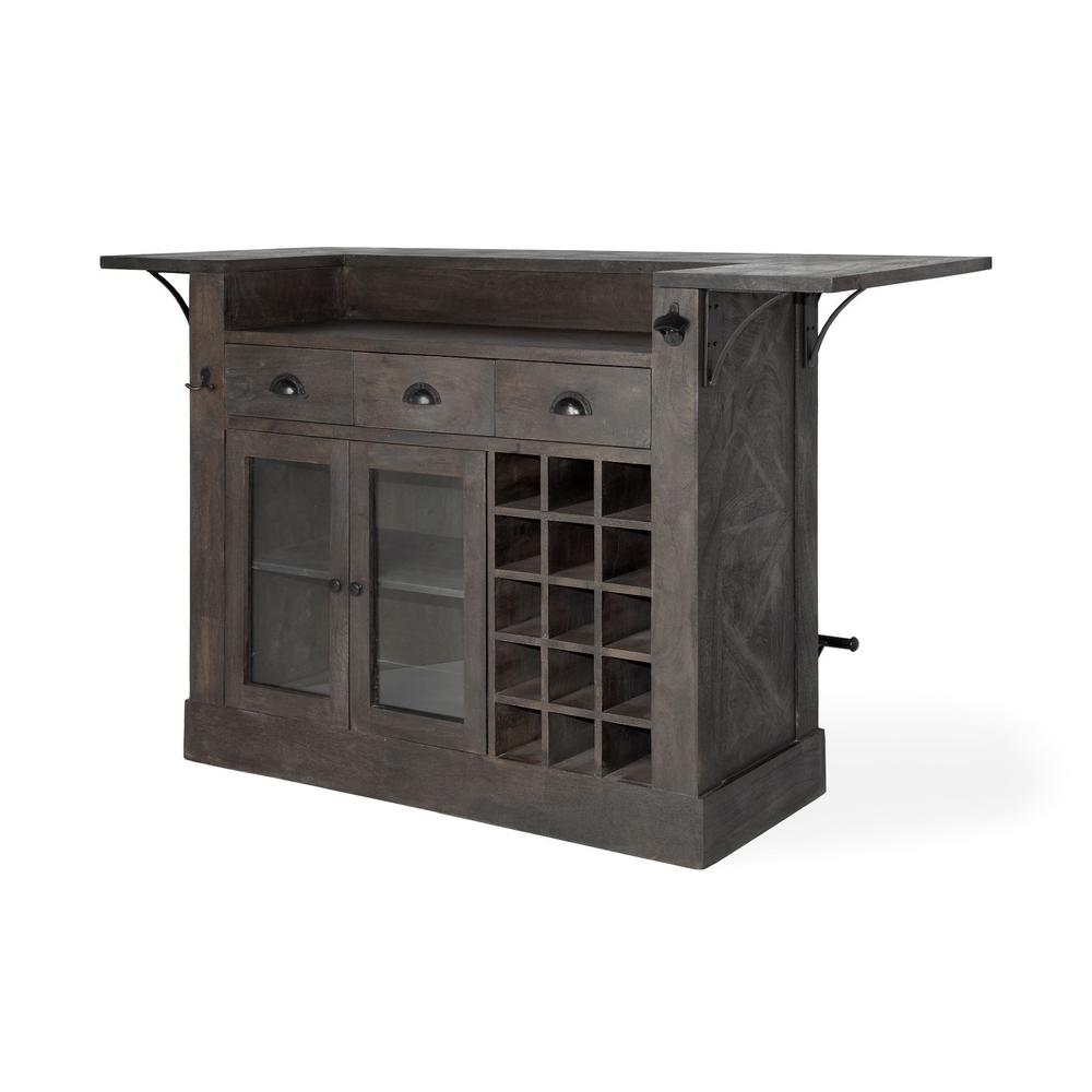 Gray Solid Wood Kitchen Island with Wine Bottle Storage - 380610. Picture 1