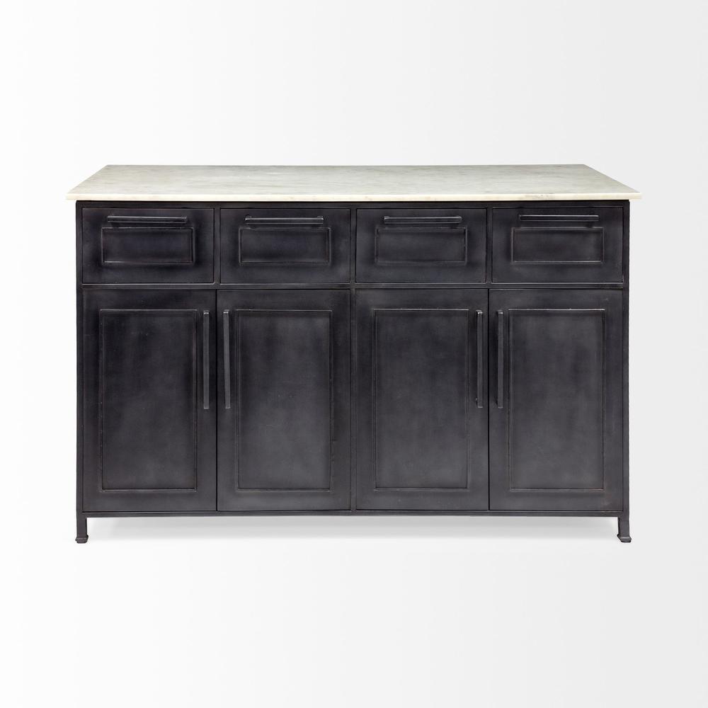 Solid Iron Black Body White Marble Top Kitchen Island with 4 Drawer - 380614. Picture 2