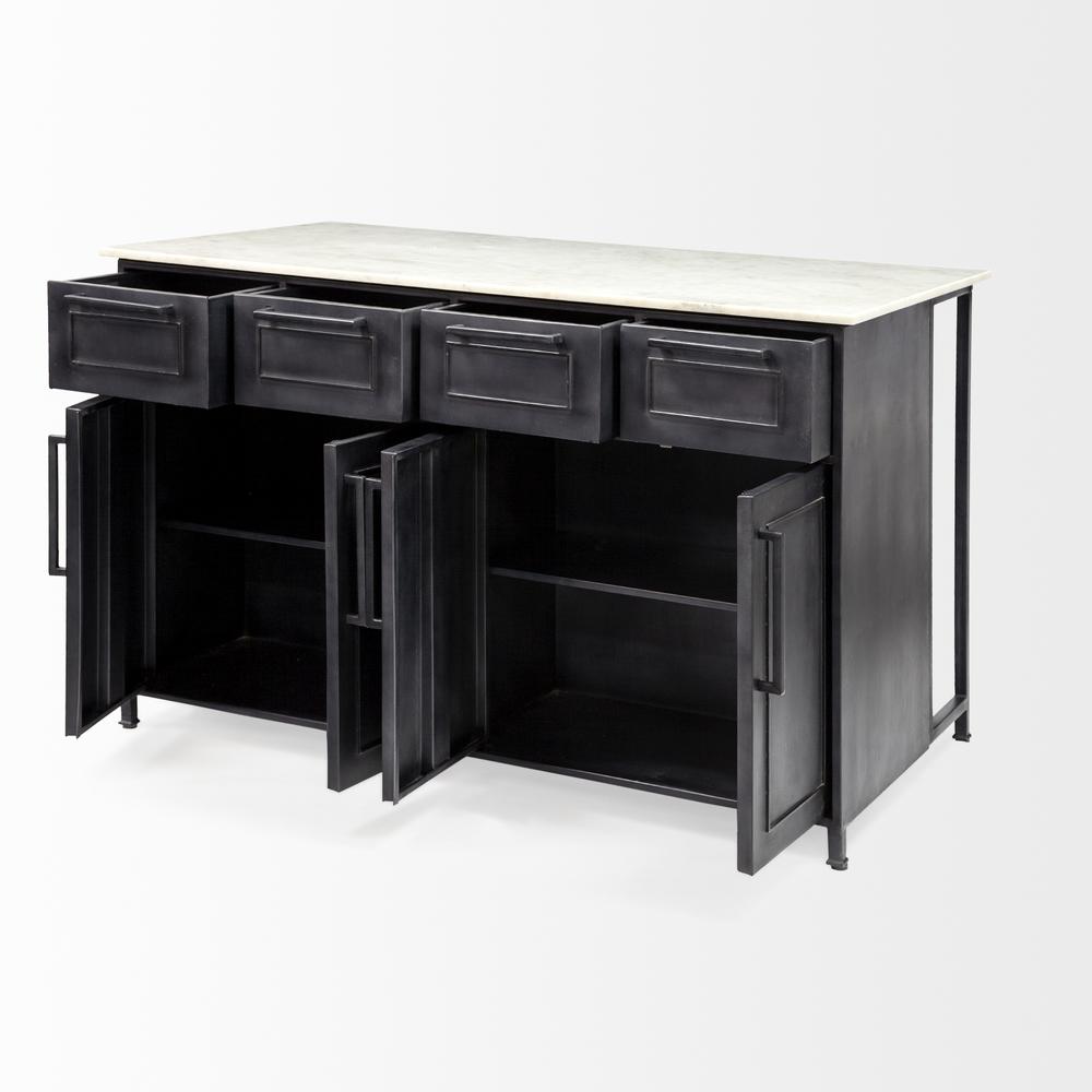 Solid Iron Black Body White Marble Top Kitchen Island with 4 Drawer - 380614. Picture 5