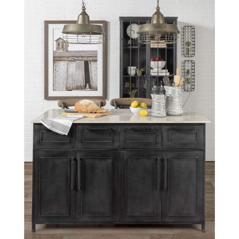 Solid Iron Black Body White Marble Top Kitchen Island with 4 Drawer - 380614. Picture 7