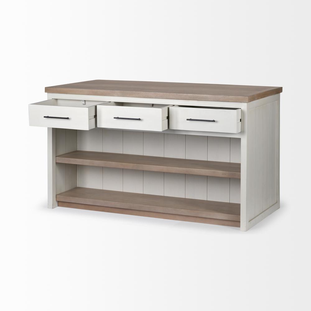 White and Brown Two Tone Wooden Kitchen Island with 3 Drawers - 380616. Picture 6