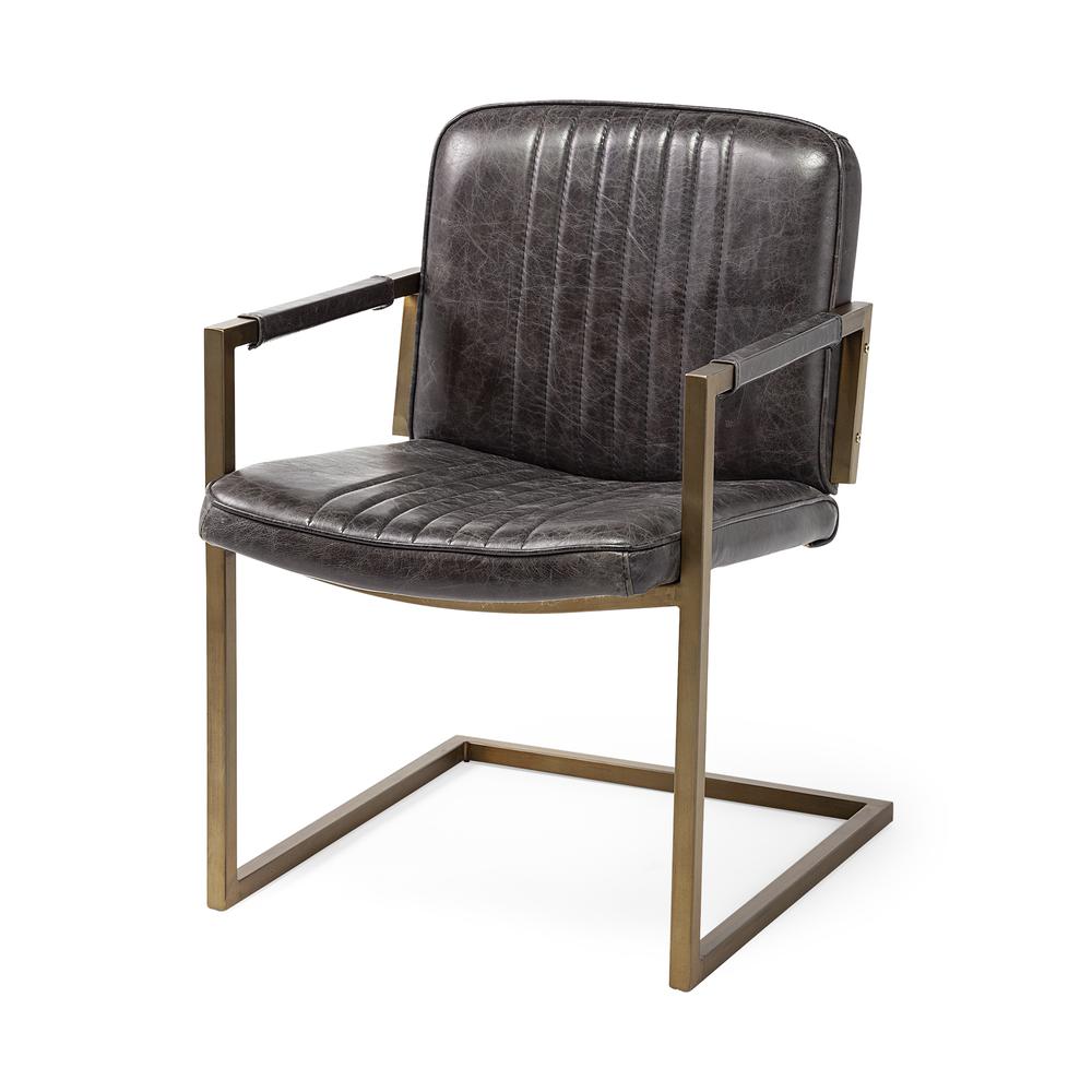Black Leather Seat Accent Chair with Brass Frame - 380619. Picture 1