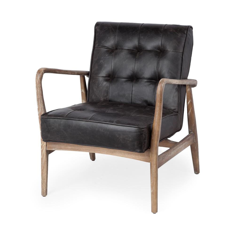 Black Leather Accent Chair with Wrapped Ash Wood Frame - 380623. Picture 1