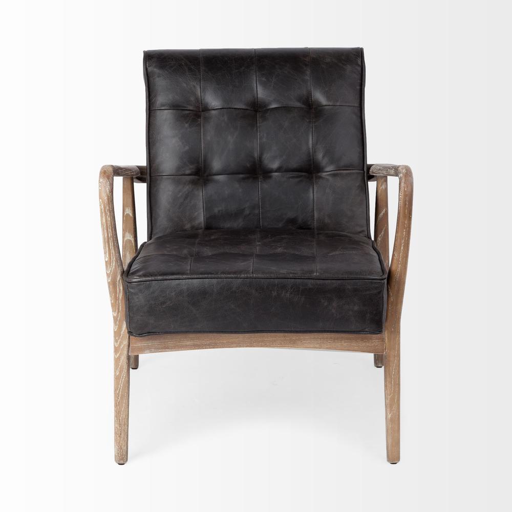 Black Leather Accent Chair with Wrapped Ash Wood Frame - 380623. Picture 2