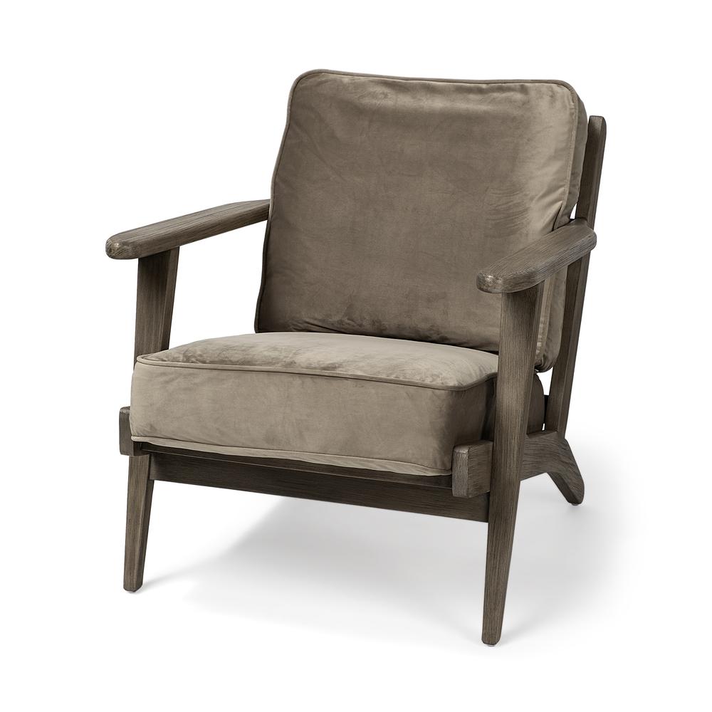 Olive Velvet Accent Chair with Covered Wooden Frame - 380625. Picture 1