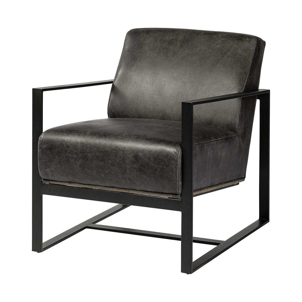 Ebony Genuine Leather Wrapped Accent Chair with Metal Frame - 380627. Picture 1