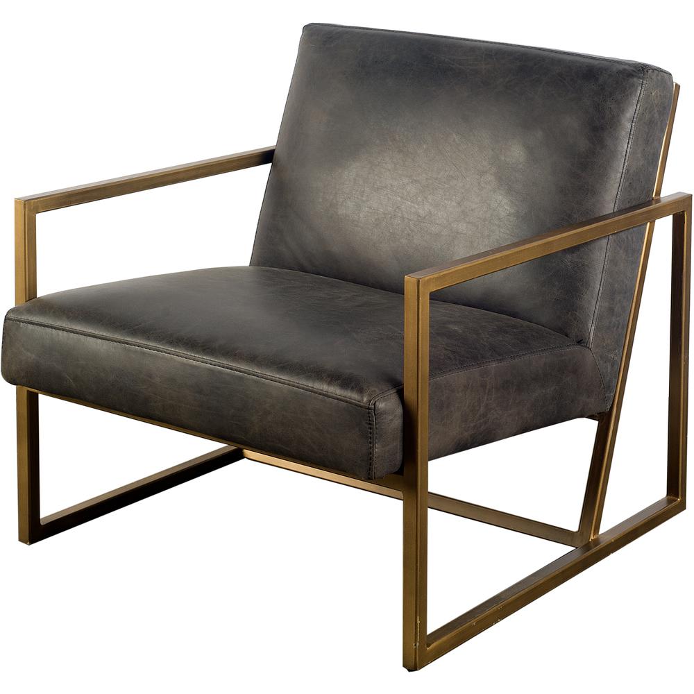 Black Leather Seat Accent Chair with Gold Metal Frame - 380629. Picture 1