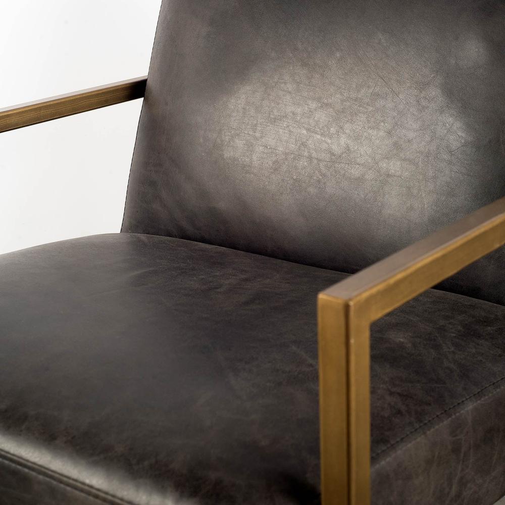 Black Leather Seat Accent Chair with Gold Metal Frame - 380629. Picture 2