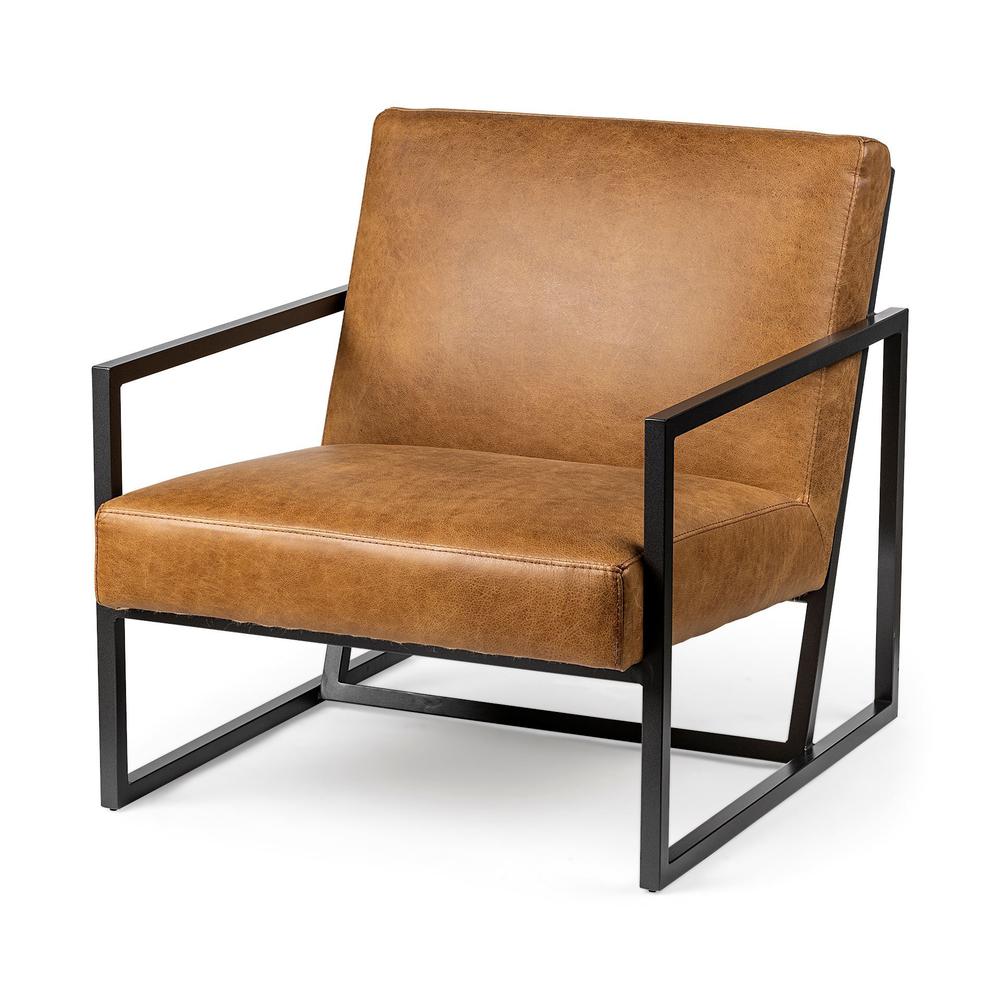 Modern Caramel Leather Accent Armchair - 380630. Picture 1
