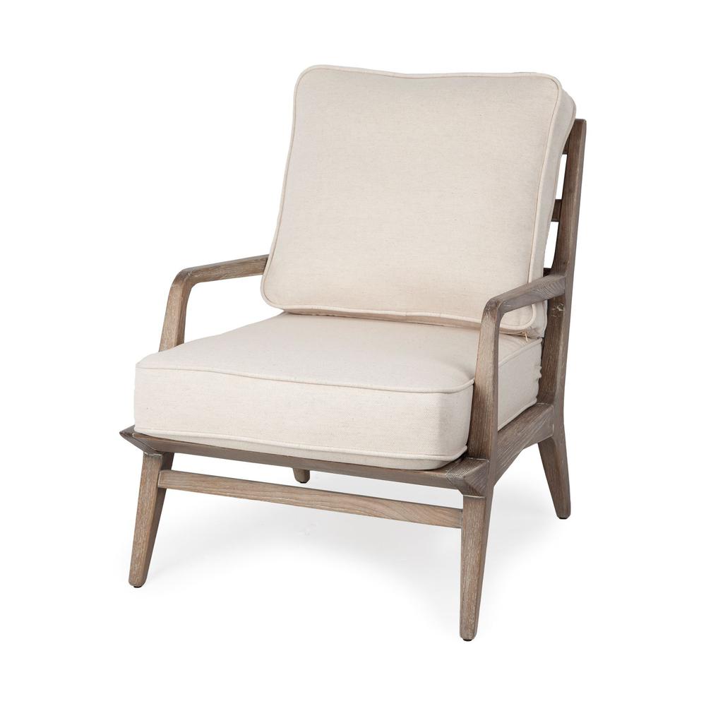 Off White Fabric Seat Accent Chair with Ash Wood Frame - 380632. Picture 1