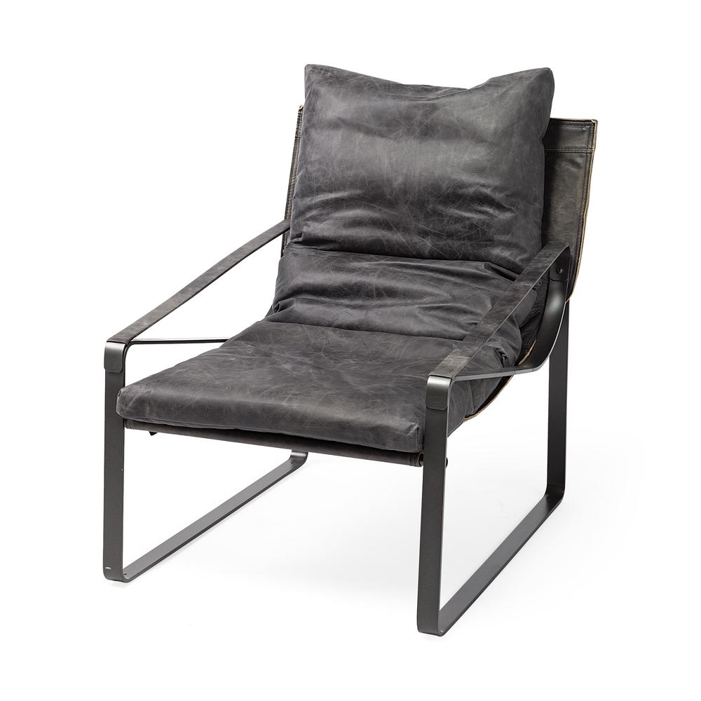 Black Leather Body Accent Chair with Metal Frame - 380633. Picture 1