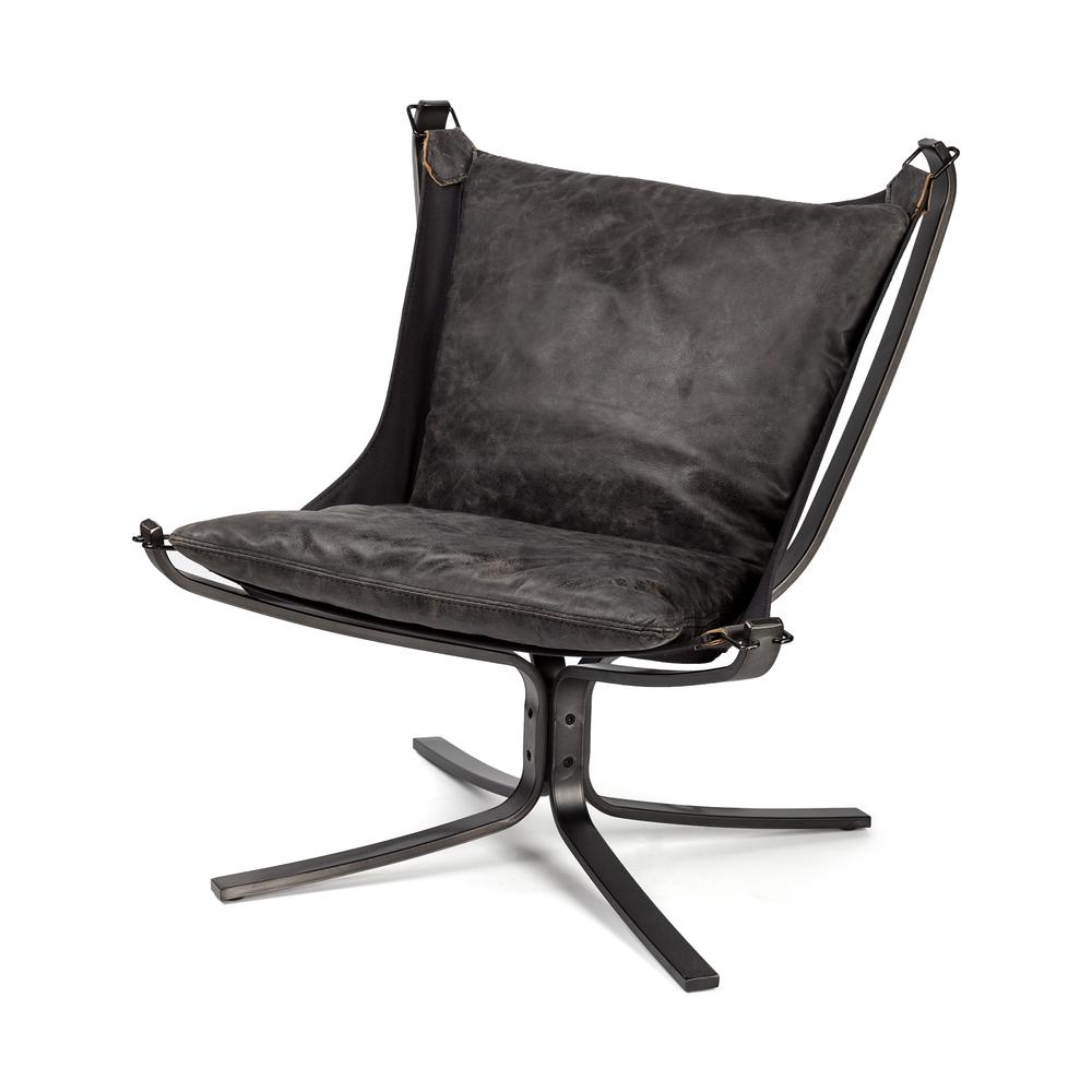Colarado Black Leather Suspended Seat Accent Chair with Iron Frame - 380637. Picture 1