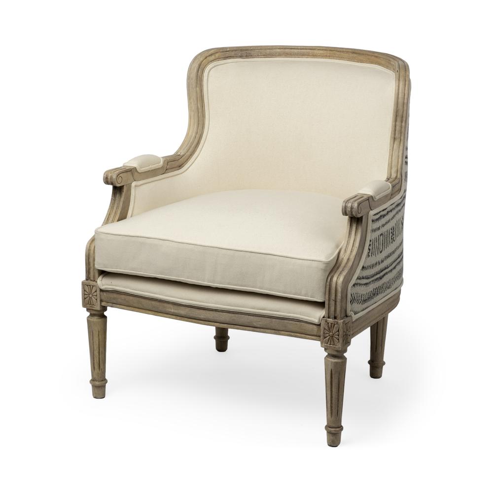 Elizabeth Cream Fabric Seat Accent Chair with Wooden Base Detailed Back - 380638. Picture 1