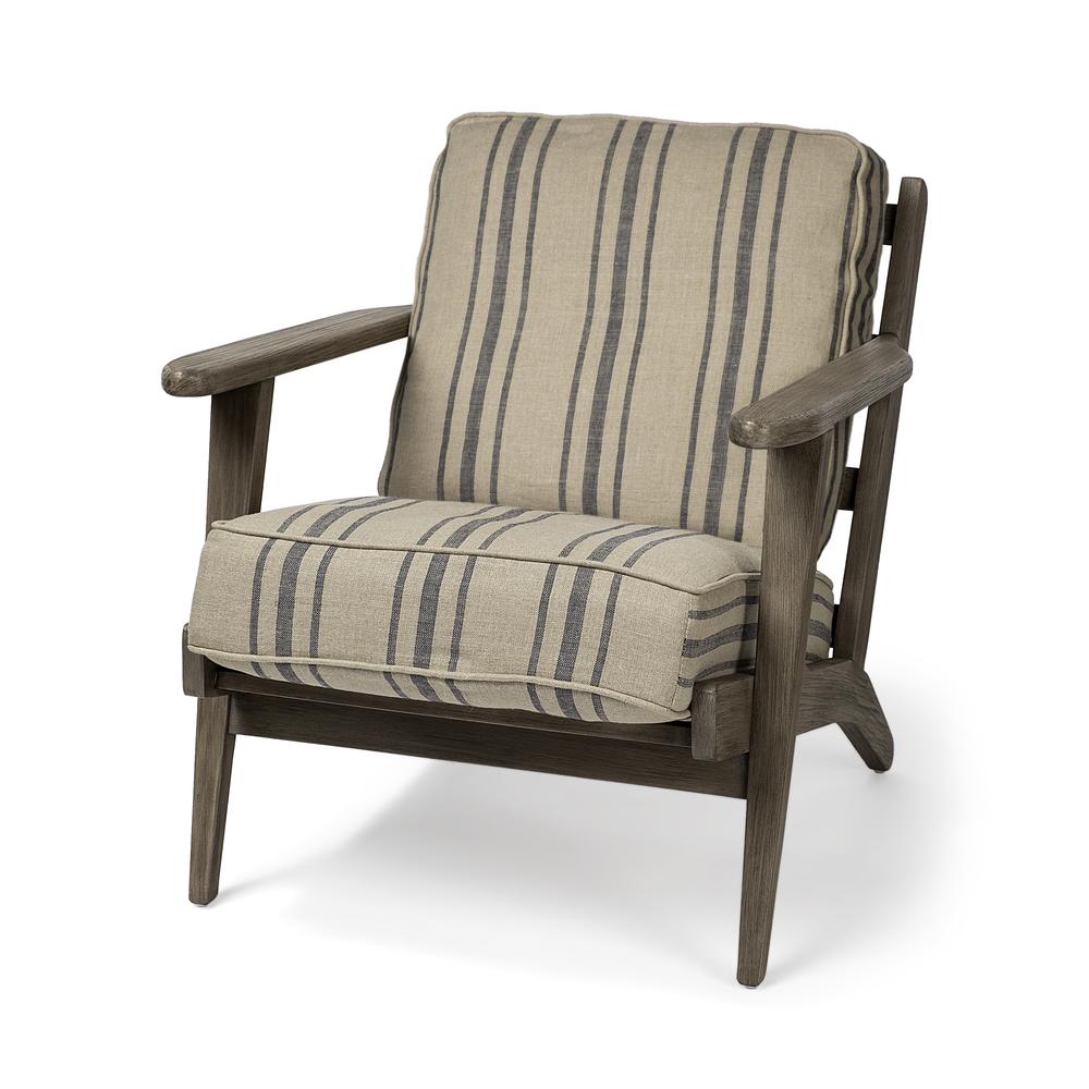 Striped Light Brown Fabric Wrapped Accent Chair with Wooden Frame - 380639. Picture 1