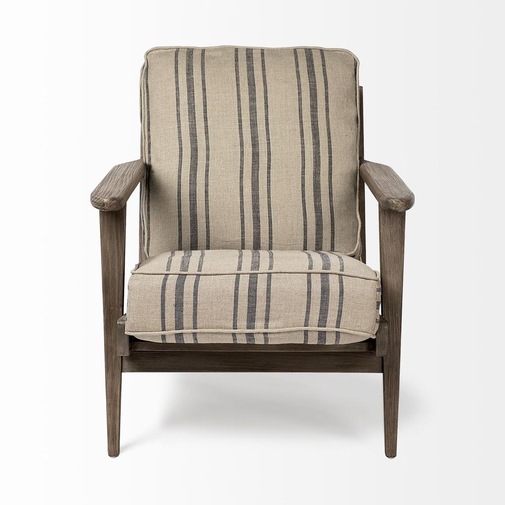 Striped Light Brown Fabric Wrapped Accent Chair with Wooden Frame - 380639. Picture 2