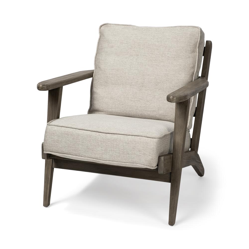 Cream Fabric Wrapped Accent Chair with Wooden Frame - 380640. Picture 1