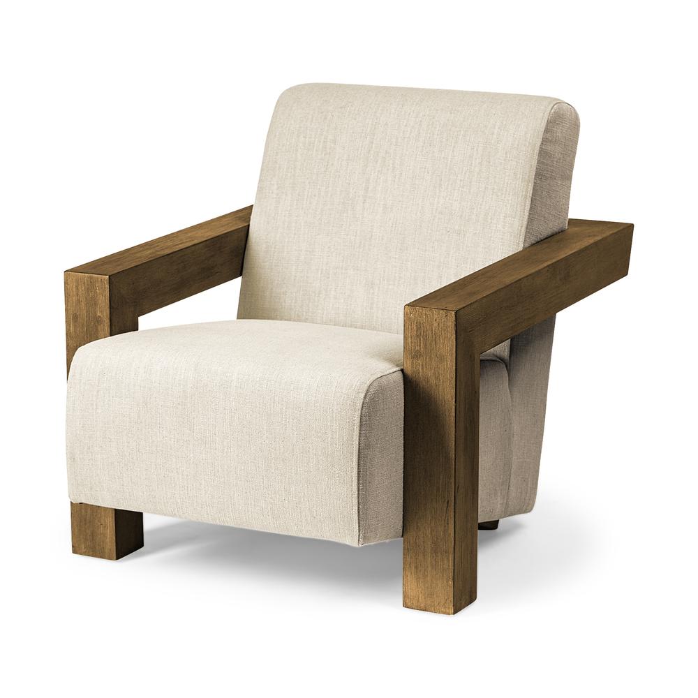 Cream Fabric Seat Accent Chair with Natural Wood Frame - 380645. Picture 1