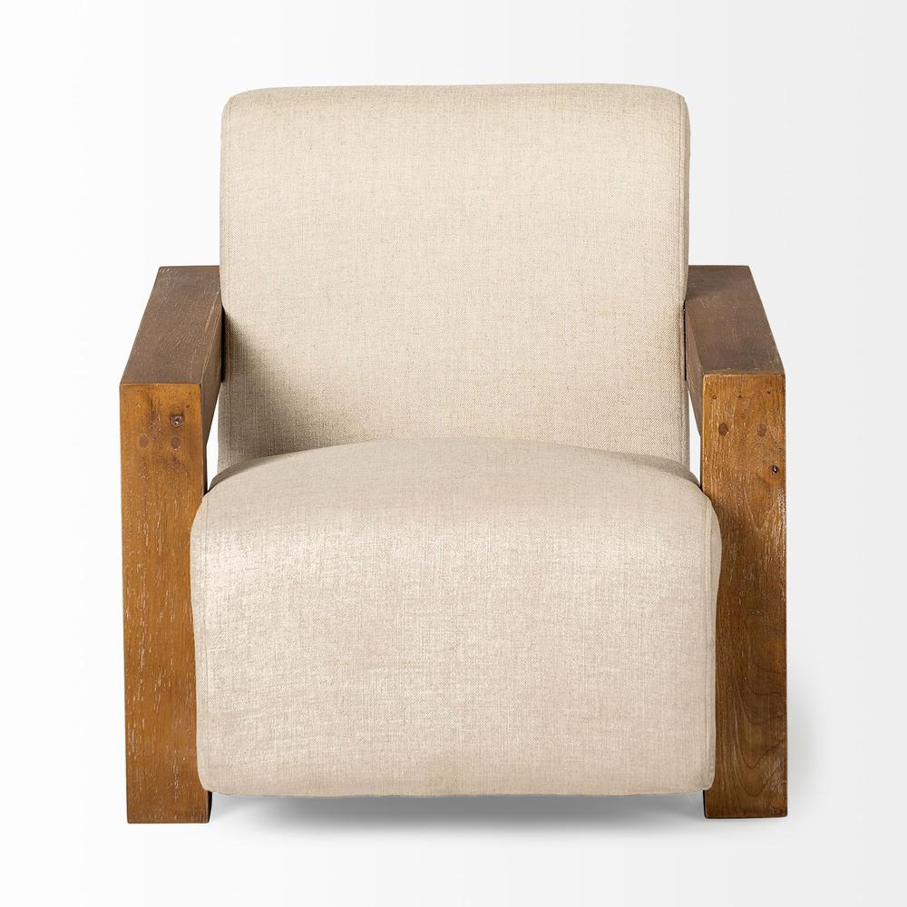 Cream Fabric Seat Accent Chair with Natural Wood Frame - 380645. Picture 2