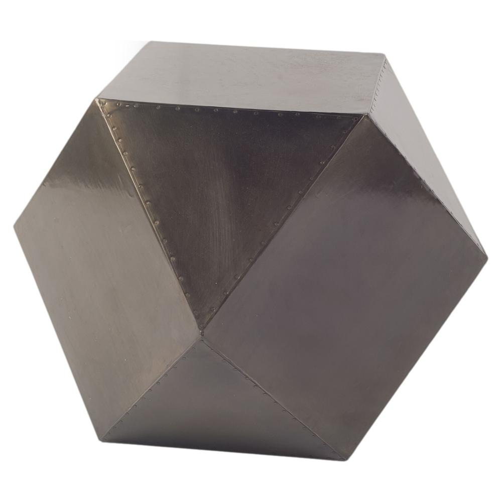 Black Iron Plated End Table with Nail Head Detail Hexagonal. Picture 1